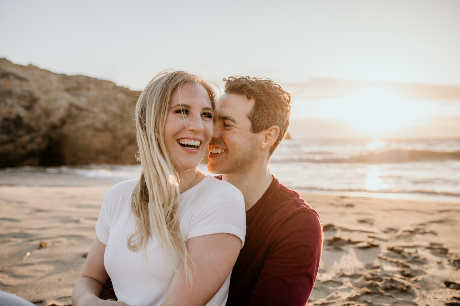 San Francisco engagement session Lands End engagement photos golden hour photos sunset ocean photos couples posing inspo engagement session outfit Inspo free spirit engagement photos wild and free engagement session bay area bride Rachel christopherson Photography