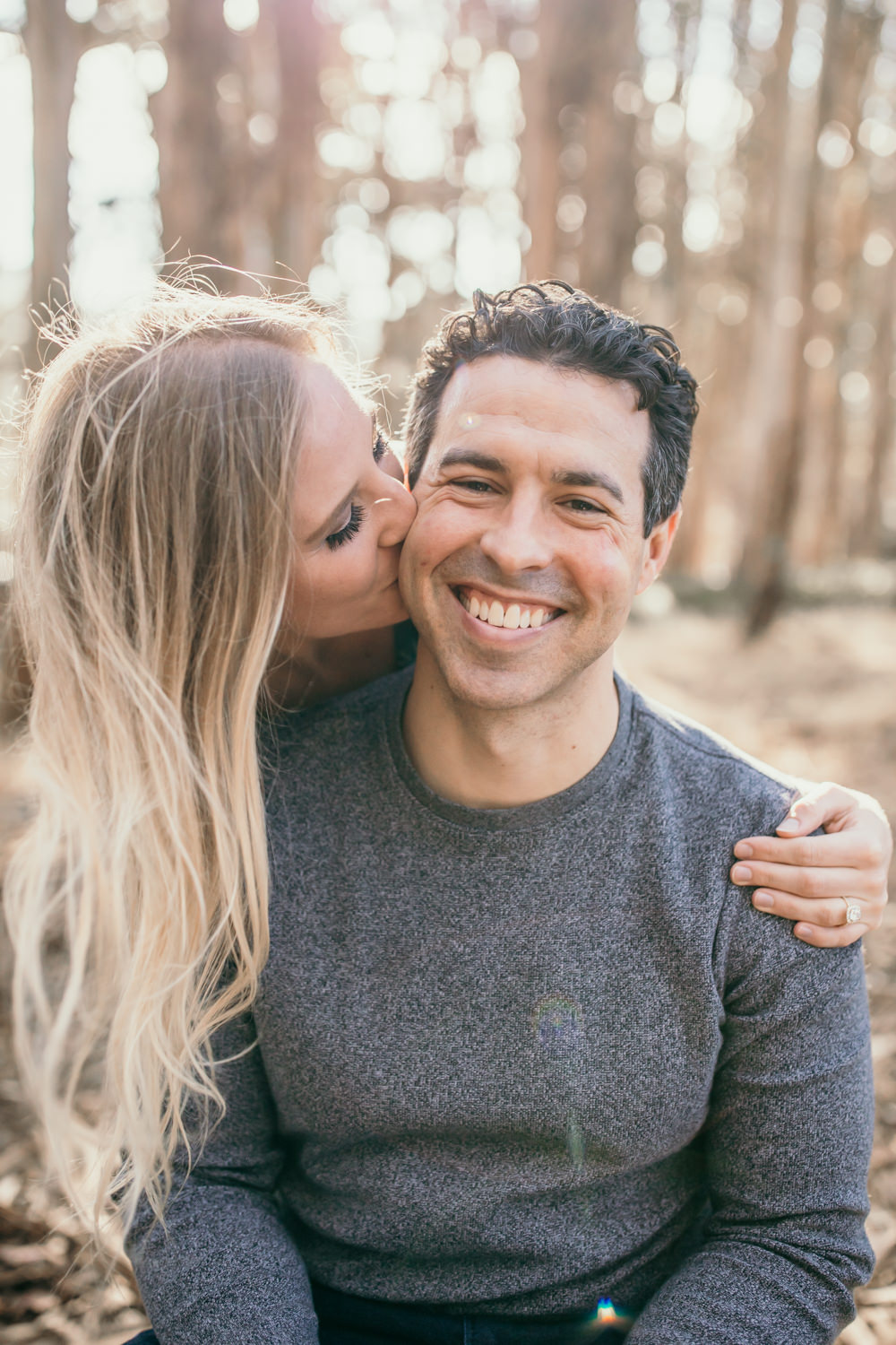 San Francisco Lovers Lane Engagement Session couples posing inspo kiss on cheek pose engagement session outfit Inspo free spirit engagement photos wild and free engagement session bay area bride Rachel christopherson Photography