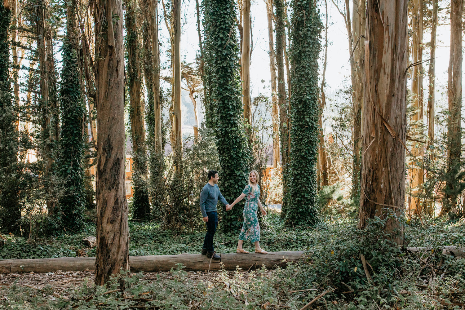 San Francisco Lovers Lane Engagement Session Presidio Forest Walk couples posing inspo engagement session outfit Inspo free spirit engagement photos wild and free engagement session bay area bride Rachel christopherson Photography