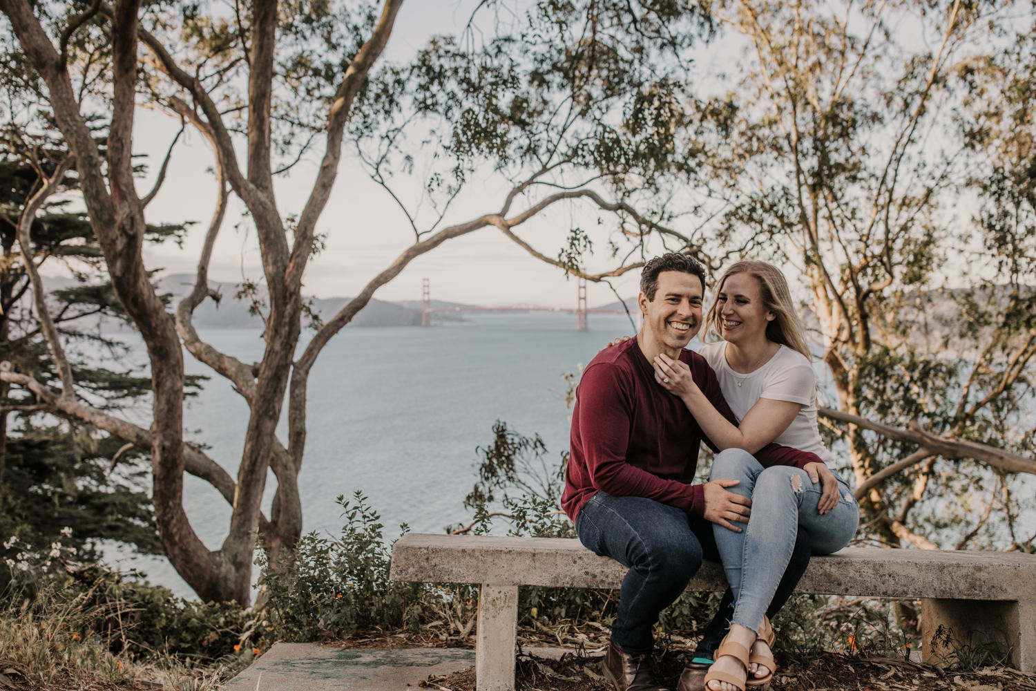 San Francisco Golden Gate Bridge Engagement Session iconic golden gate bride photo couples posing inspo engagement session outfit Inspo free spirit engagement photos wild and free engagement session bay area bride Rachel christopherson Photography