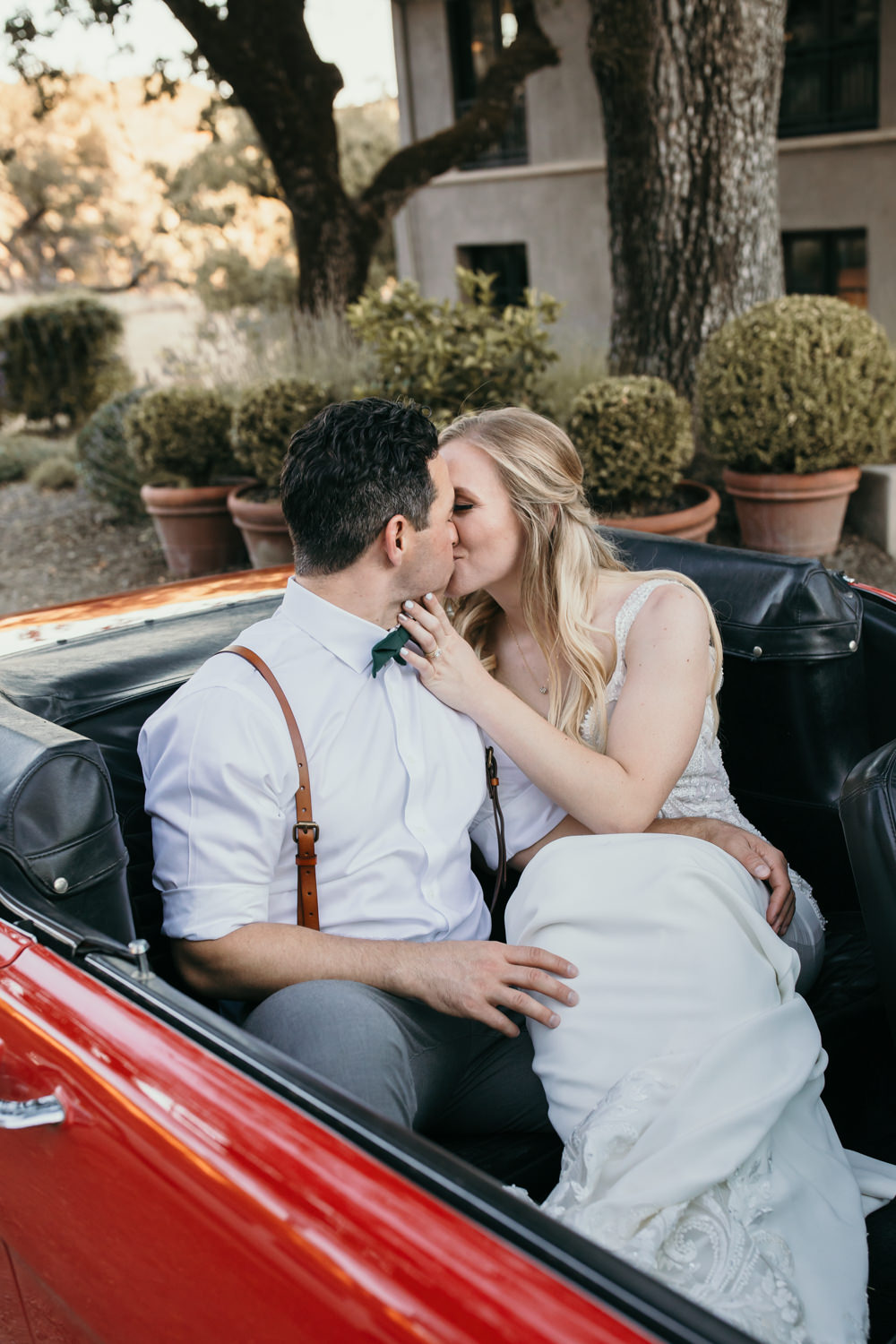 Sonoma micro wedding / winery micro wedding / Sonoma elopement / Sonoma intimate wedding / Sonoma California micro wedding / villa estate wedding / how to have a micro wedding / tips for planning a micro wedding / best places to have a micro wedding in Northern California / Rachel Christopherson Photography  / wedding vintage car / vintage red mustang at wedding 