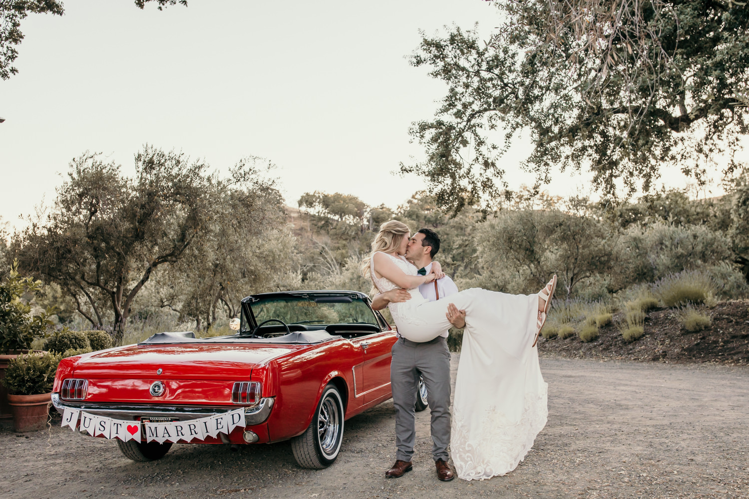 Sonoma micro wedding / winery micro wedding / Sonoma elopement / Sonoma intimate wedding / Sonoma California micro wedding / villa estate wedding / how to have a micro wedding / tips for planning a micro wedding / best places to have a micro wedding in Northern California / Rachel Christopherson Photography / wedding vintage car / vintage red mustang at wedding
