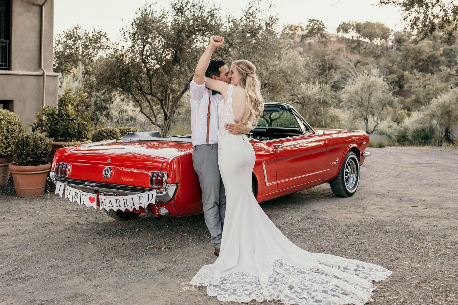 Sonoma micro wedding / winery micro wedding / Sonoma elopement / Sonoma intimate wedding / Sonoma California micro wedding / villa estate wedding / how to have a micro wedding / tips for planning a micro wedding / best places to have a micro wedding in Northern California / Rachel Christopherson Photography  / wedding vintage car / vintage red mustang at wedding 