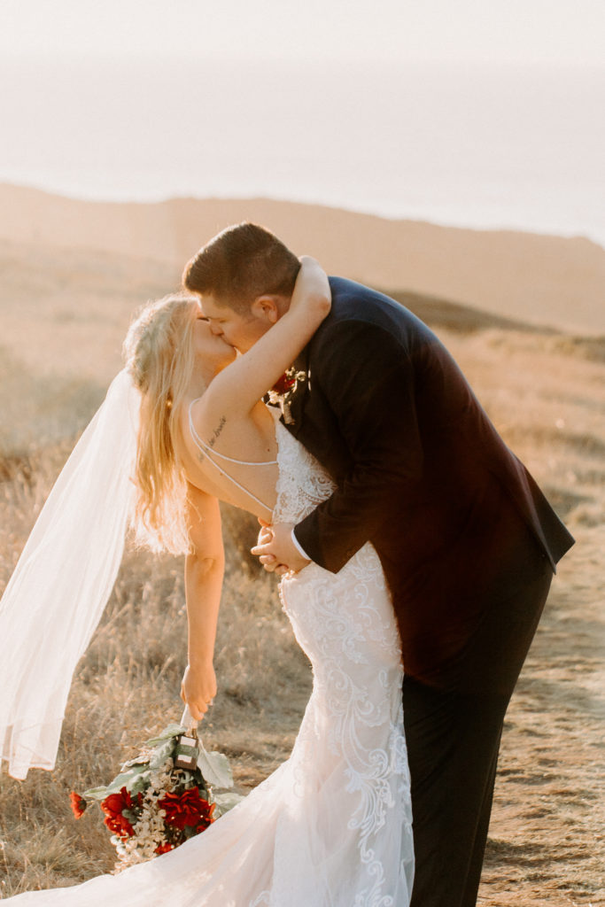 bride and groom kiss dip, Mendocino elopement, mendocino wedding, christmas elopement, best places to elope in california, norcal elopement, northern california elopement, elopement inspo, california coast elopement, mendocino california elopement, Rachel Christopherson Photography 