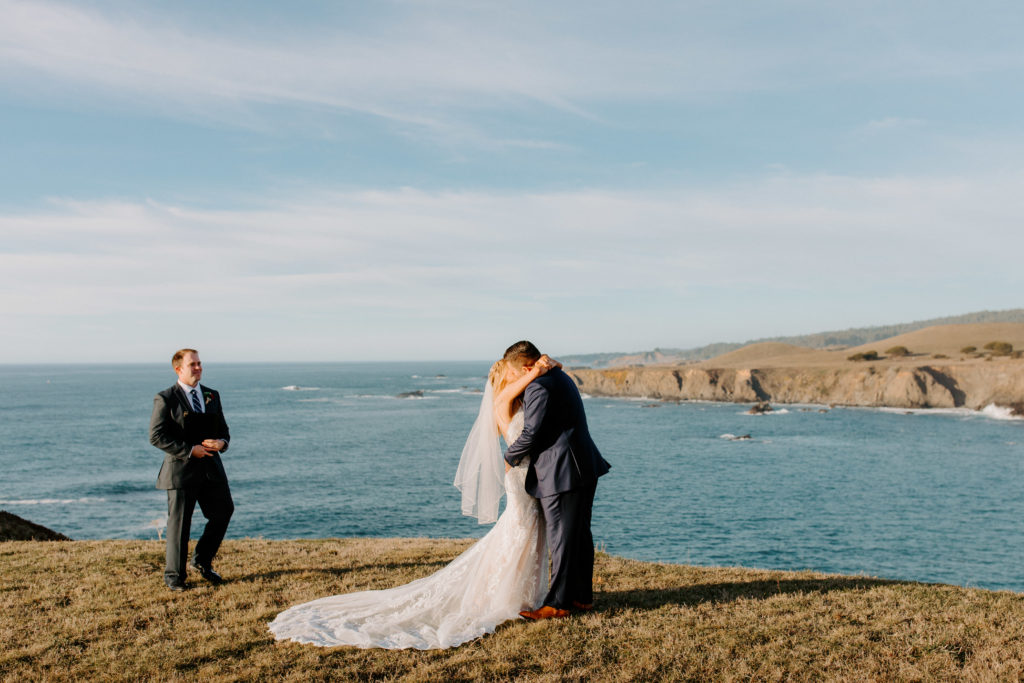 bride and groom first kiss, Mendocino elopement, mendocino wedding, christmas elopement, best places to elope in california, norcal elopement, northern california elopement, elopement inspo, california coast elopement, mendocino california elopement, Rachel Christopherson Photography 