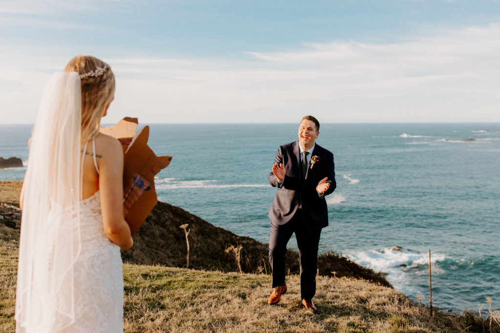bride and groom first look, Mendocino elopement, mendocino wedding, christmas elopement, best places to elope in california, norcal elopement, northern california elopement, elopement inspo, california coast elopement, mendocino california elopement, Rachel Christopherson Photography 