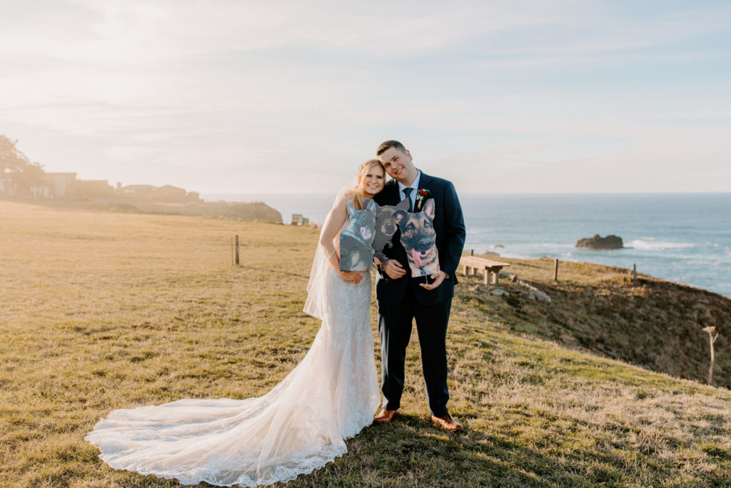 bride and groom with dogs, Mendocino elopement, mendocino wedding, christmas elopement, best places to elope in california, norcal elopement, northern california elopement, elopement inspo, california coast elopement, mendocino california elopement, Rachel Christopherson Photography 