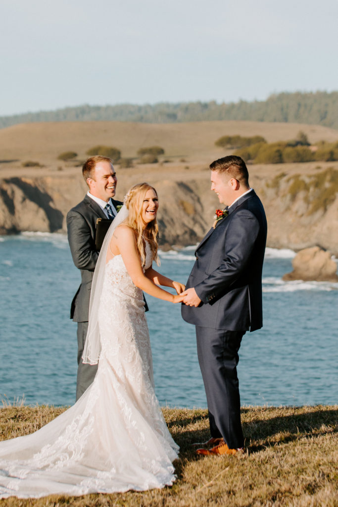 bride and groom laughing, Mendocino elopement, mendocino wedding, christmas elopement, best places to elope in california, norcal elopement, northern california elopement, elopement inspo, california coast elopement, mendocino california elopement, Rachel Christopherson Photography 