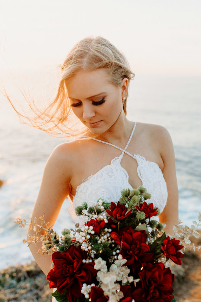 bridal portrait, wedding makeup, wedding makeup ideas, christmas bouquet, boho bride, bridal beach makeup, Mendocino elopement, mendocino wedding, christmas elopement, best places to elope in california, norcal elopement, northern california elopement, elopement inspo, california coast elopement, mendocino california elopement, Rachel Christopherson Photography 