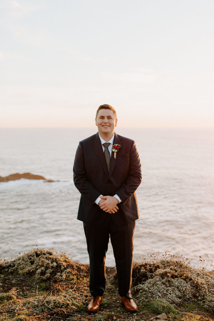 groom portraits, groom at ocean, Mendocino elopement, mendocino wedding, christmas elopement, best places to elope in california, norcal elopement, northern california elopement, elopement inspo, california coast elopement, mendocino california elopement, Rachel Christopherson Photography 