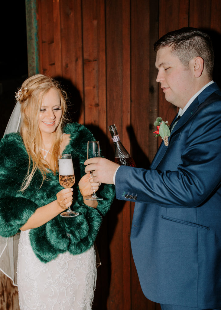 christmas elopement, winter elopement, glamorous bride, bridal coat, winter wedding dress, winter wedding fur shawl, winter wedding fur shawl wraps, champagne toast, best places to elope in california, norcal elopement, northern california elopement, elopement inspo, california coast elopement, Rachel Christopherson Photography