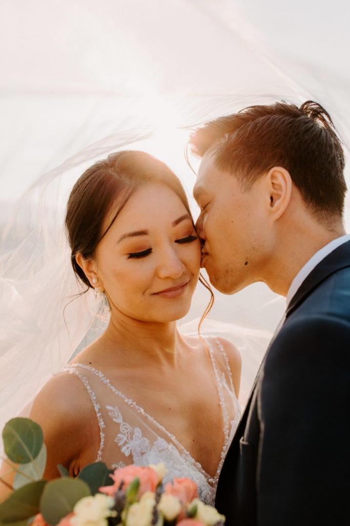bride and groom under veil, Taft Point elopement, Yosemite Elopement, Glacier Point Elopement, best places to elope in california, northern california elopement, Rachel Christopherson Photography