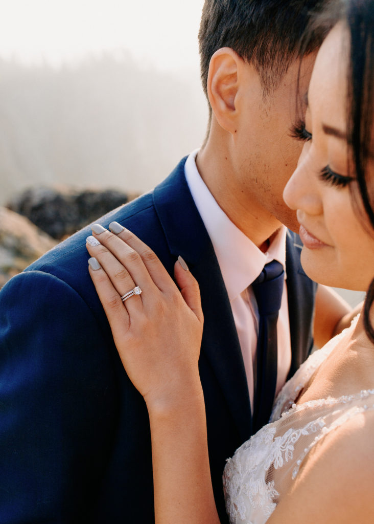 close up of brides ring on groom chest, Taft Point elopement, Yosemite Elopement, Glacier Point Elopement, best places to elope in california, northern california elopement, Rachel Christopherson Photography