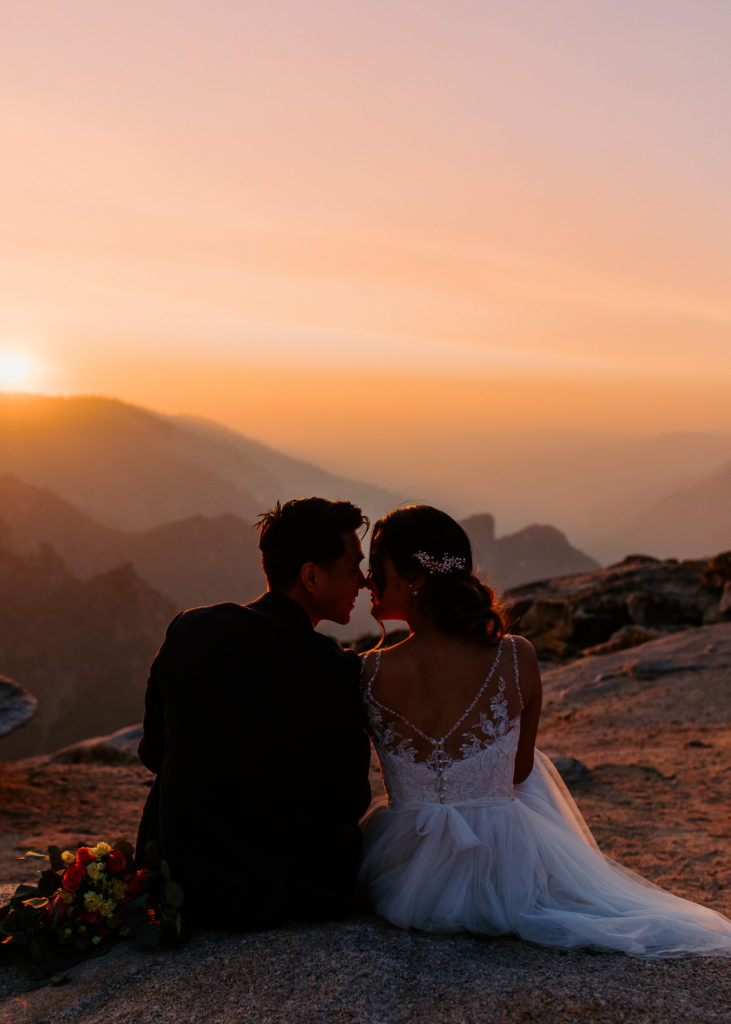 groom and bride looking at sunset, Taft Point elopement, Yosemite Elopement, Glacier Point Elopement, best places to elope in california, northern california elopement, Rachel Christopherson Photography