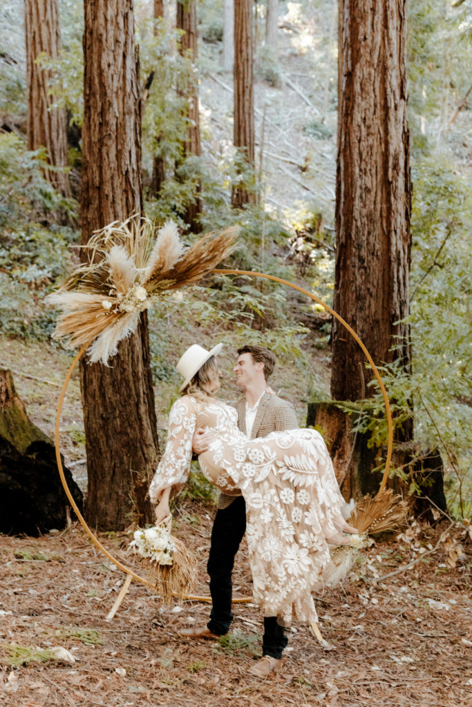 California Redwoods wedding, Santa cruz wedding, santa cruz elopement, santa cruz wedding photographer, big sur elopement, big sur wedding, boho bride, california boho elopement, boho wedding dress, best places to elope in California, California elopement, California forest elopement, boho bride inspo, santa cruz wedding photographer, big sur wedding photographer, Rachel Christopherson Photography