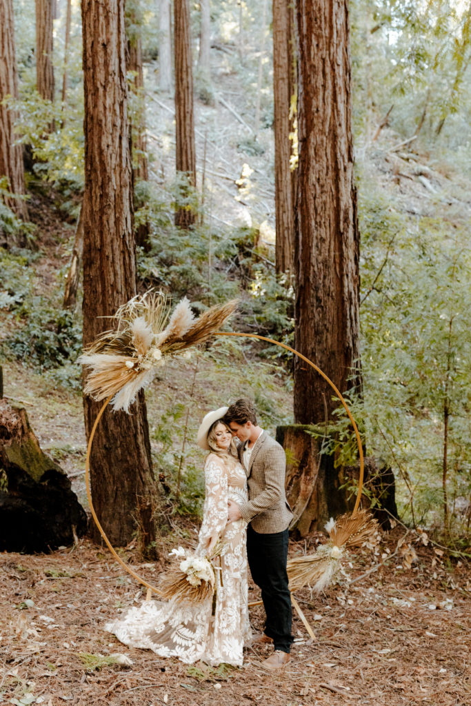 bridal hat, California Redwoods wedding, Santa cruz wedding, santa cruz elopement, santa cruz wedding photographer, big sur elopement, big sur wedding, boho bride, california boho elopement, boho wedding dress, best places to elope in California, California elopement, California forest elopement, boho bride inspo, santa cruz wedding photographer, big sur wedding photographer, Rachel Christopherson Photography