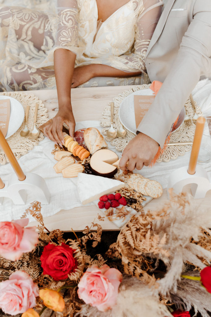 bride and groom at wedding beach picnic, Santa cruz wedding, santa cruz elopement, santa cruz wedding photographer, santa cruz elopement photographer, big sur elopement, boho beach bride, california boho elopement, boho wedding dress, best places to elope in California, California elopement, California beach elopement, boho bride inspo, Rachel Christopherson Photography