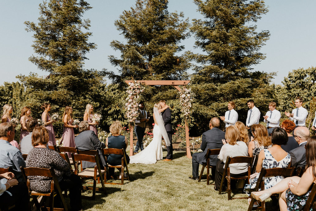 Sacramento wedding / sac wedding / California wedding / Northern California wedding / Sacramento wedding photographer / backyard wedding inspiration / orchard wedding photos / bay area wedding / bay area wedding photographer / california wedding photographer / Rachel Christopherson Photography / backyard wedding ceremony / wedding first kiss
