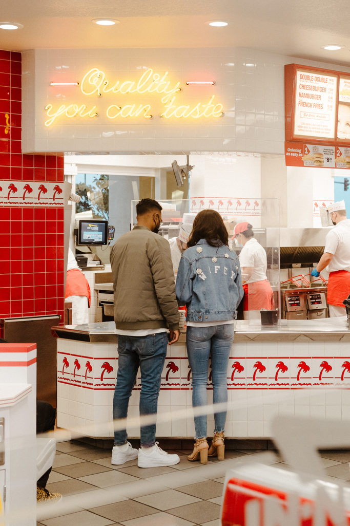 In n out engagement photos, creative engagement photos, Sacramento engagement photos, Sacramento engagement photographer, jean jacket engagement photos, unique engagement photos, Rachel Christopherson Photography