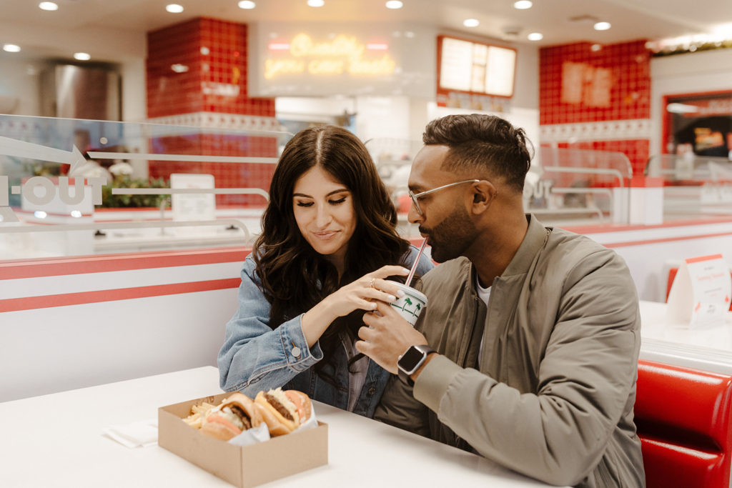 In n out engagement photos, creative engagement photos, Sacramento engagement photos, Sacramento engagement photographer, jean jacket engagement photos, unique engagement photos, Rachel Christopherson Photography
