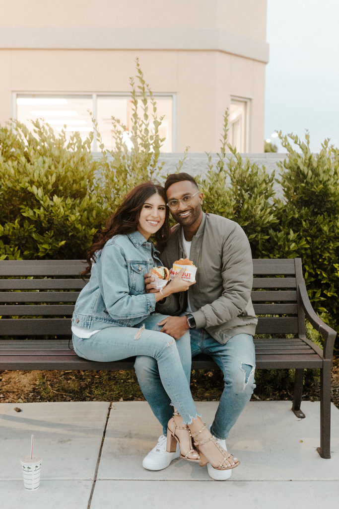 In n out engagement photos, creative engagement photos, Sacramento engagement photos, Sacramento engagement photographer, jean jacket engagement photos, unique engagement photos, Rachel Christopherson Photography