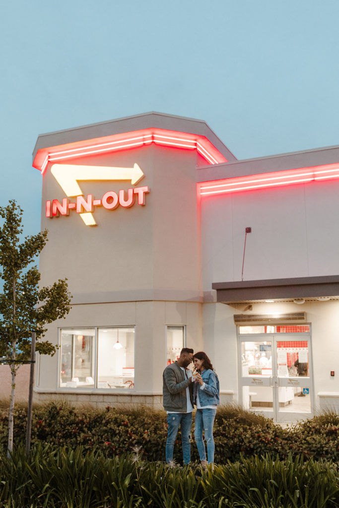 In n out engagement photos, creative engagement photos, Sacramento engagement photos, Sacramento engagement photographer, jean jacket engagement photos, unique engagement photos, Rachel Christopherson Photography