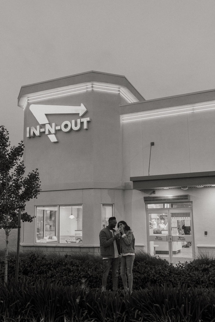 In n out engagement photos, creative engagement photos, Sacramento engagement photos, Sacramento engagement photographer, jean jacket engagement photos, unique engagement photos, Rachel Christopherson Photography