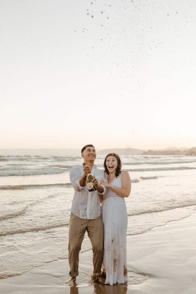 San Luis Obispo Beach Engagement, Engagement Photos, What to Wear for Engagement Photos, Engagement Photo Outfits, Beach Engagement Photos, SLO Engagement Photos, Champagne Pop, Rachel Christopherson Photography