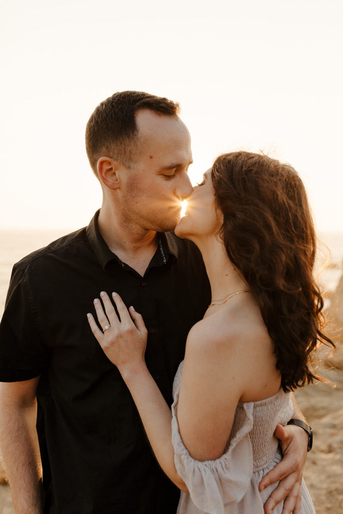 Fort Bragg-Mendocino-Northern CA-Nor Cal-engagement photos-coastal cliffs-ocean engagement photos-what to wear for engagement photos-golden hour-cliffside engagement photos-sun flare