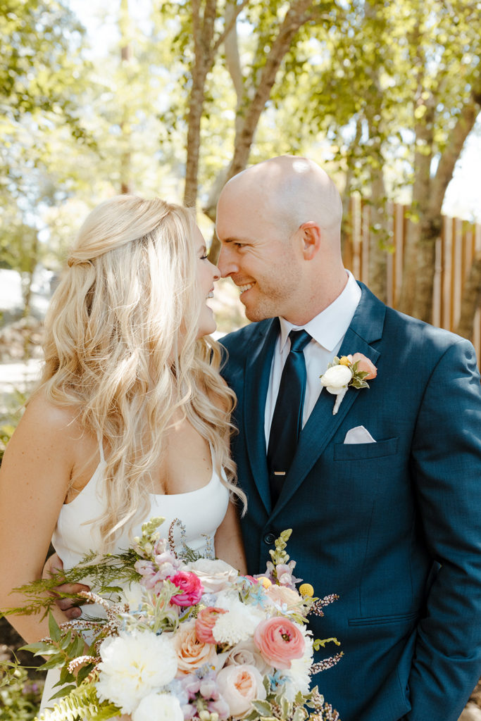 Rachel Christopherson Photography-Sacramento Garden Wedding-Rustic Wedding-Summer Wedding-Northern California-Nor Cal-Bride and Groom-Bride and Groom First Look-Navy Suit-Bridal Hair-Bridal Bouquet
