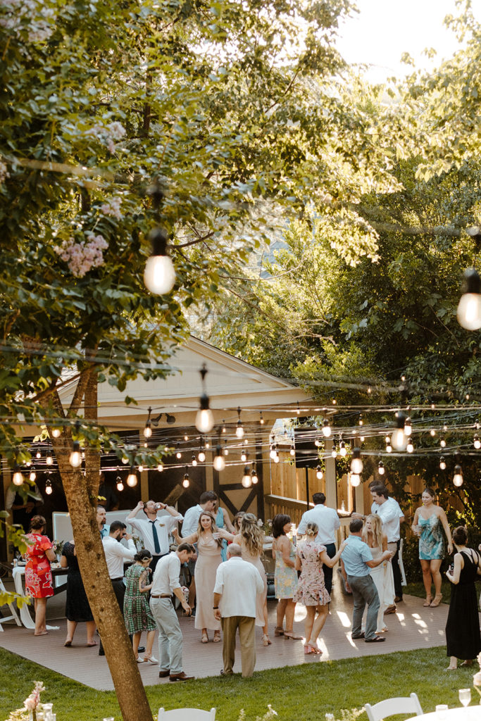 Rachel Christopherson Photography-Sacramento Garden Wedding-Rustic Wedding-Summer Wedding-Northern California-Nor Cal-Wedding Reception-Wedding-Party Table-Wedding Dance Floor-Wedding Reception Dance Floor