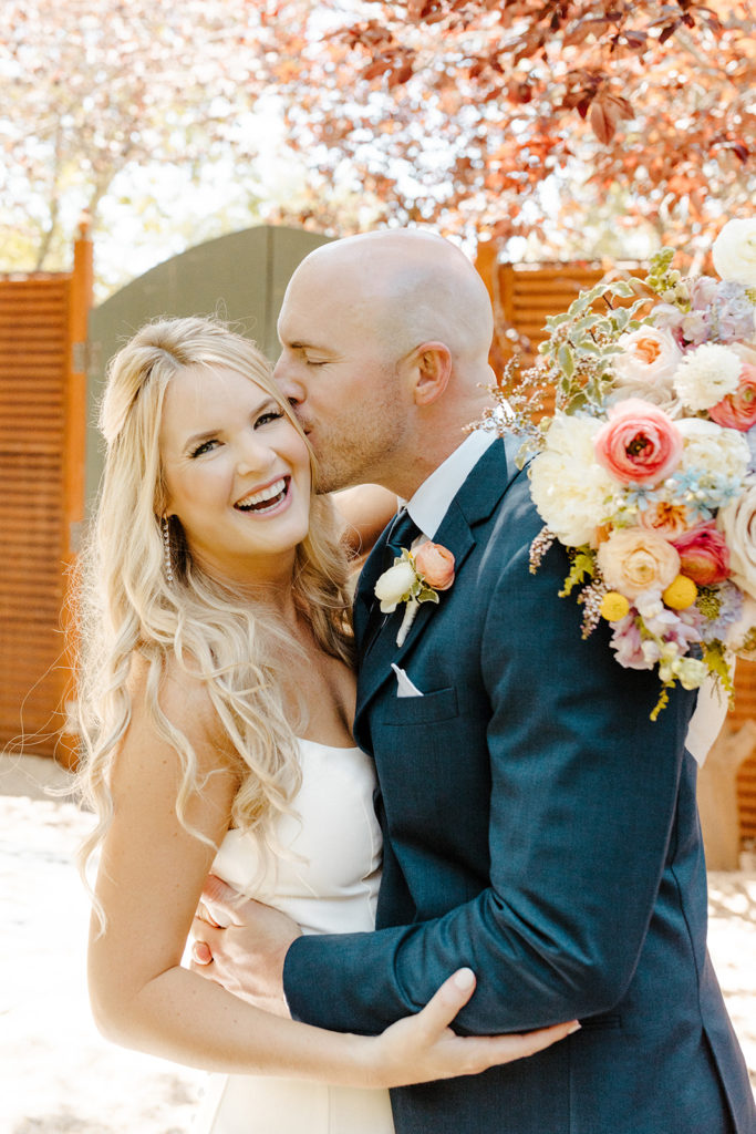 Rachel Christopherson Photography-Sacramento Garden Wedding-Rustic Wedding-Summer Wedding-Northern California-Nor Cal-Bride and Groom-Bride and Groom First Look-Navy Suit-Bridal Hair-Bridal Bouquet