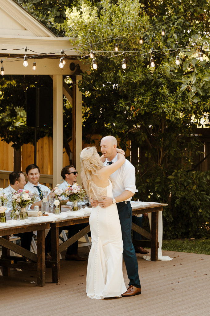 Rachel Christopherson Photography-Sacramento Garden Wedding-Rustic Wedding-Summer Wedding-Northern California-Nor Cal-Wedding Reception-Wedding-Party Table-Wedding Dance Floor-Wedding Reception Dance Floor-Bride and Groom First Dance