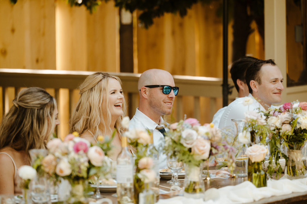 Rachel Christopherson Photography-Sacramento Garden Wedding-Rustic Wedding-Summer Wedding-Northern California-Nor Cal-Wedding Reception-Wedding-Party Table-Reception Speeches