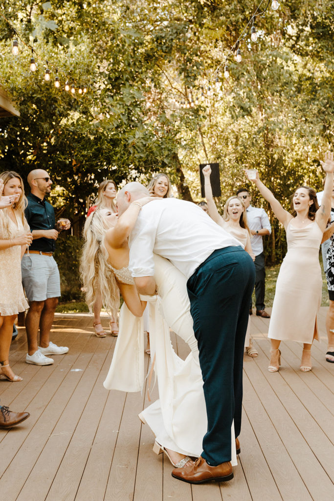 Rachel Christopherson Photography-Sacramento Garden Wedding-Rustic Wedding-Summer Wedding-Northern California-Nor Cal-Wedding Reception-Wedding-Party Table-Wedding Dance Floor-Wedding Reception Dance Floor-Bride and Groom