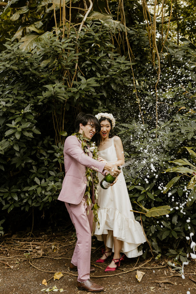 Rachel Christopherson Photography - Oahu elopement, oahu wedding, hawaii elopement, hawaii wedding, waikiki elopement, moana falls elopement, oahu forest elopement, Waimanalo beach wedding, Waimanalo elopement, what to wear for beach elopement, beach wedding, beach elopement, oahu wedding photographer, oahu wedding photography, hawaii wedding photographer, hawaii wedding photography, hawaii elopement photographer, oahu elopement photographer, champagne pop, champagne pop photos