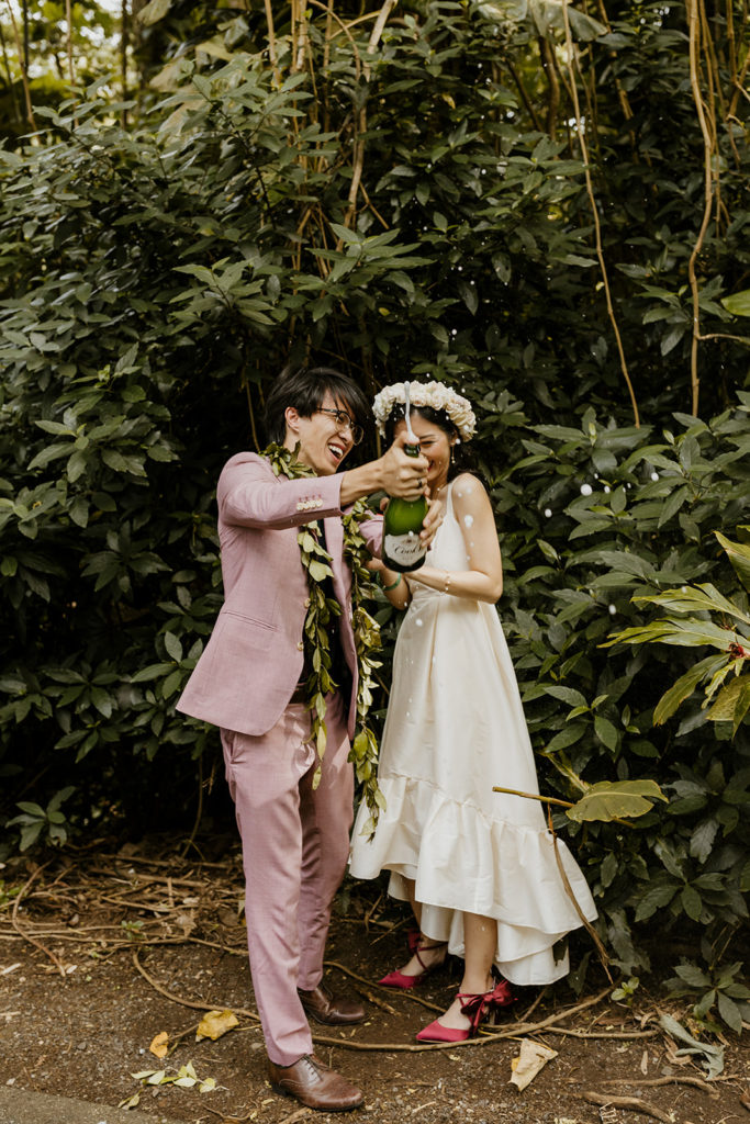 Rachel Christopherson Photography - Oahu elopement, oahu wedding, hawaii elopement, hawaii wedding, waikiki elopement, moana falls elopement, oahu forest elopement, Waimanalo beach wedding, Waimanalo elopement, what to wear for beach elopement, beach wedding, beach elopement, oahu wedding photographer, oahu wedding photography, hawaii wedding photographer, hawaii wedding photography, hawaii elopement photographer, oahu elopement photographer, champagne pop, champagne pop photos