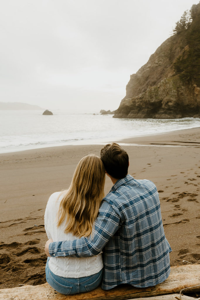 Rachel Christopherson Photography - Engaged couple holding each other on northern california beach, kirby cove engagement photos, beach engagement photos