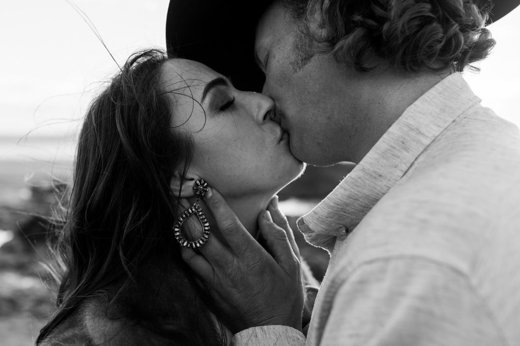 Rachel Christopherson Engagement Photographer-Engaged couple kissing, black and white engagement photos-San Francisco Engagement Photos, Northern California Engagement Photos, Point Reyes Engagement Photos, Bodega Bay Engagement Photos, Dillon Beach Engagement Photos, Bay Area Engagement Photos