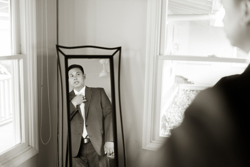 Rachel Christopherson Photography - North Shore Oahu wedding at Sunset Ranch, groom getting ready photos, groom style, black and white wedding photos