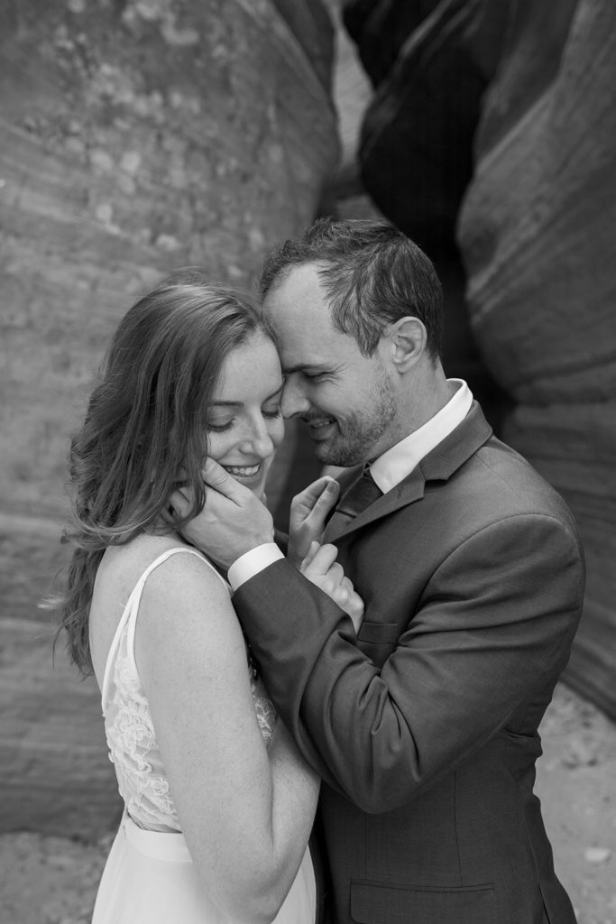 Rachel Christopherson Photography - Zion Utah elopement, National Park elopement, adventurous bride and groom, bride and groom photos, black and white elopement photos