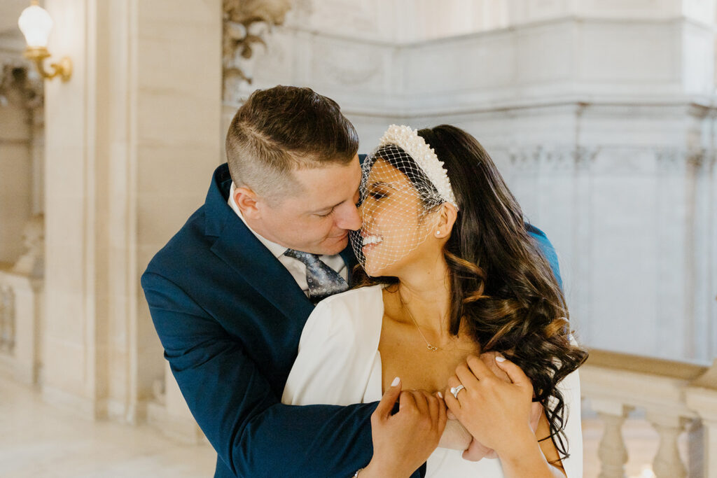 Rachel C Photography - Bride and groom smiling at each other, bay area elopement