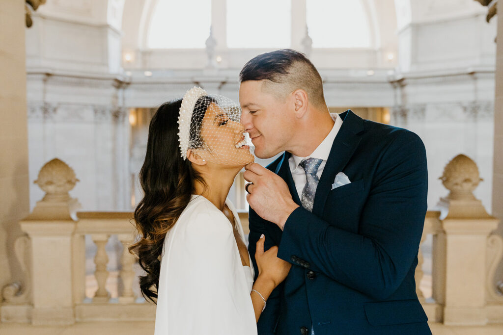 Rachel C Photography - bride and groom almost kissing, san francisco elopement