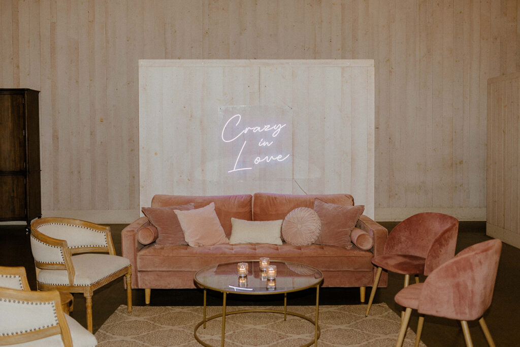Rachel C Photography - neon wedding sign, blush pink details