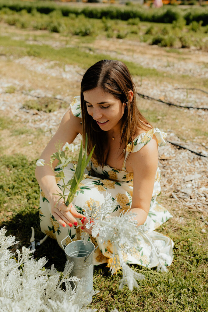 Bridal guests picking flowers