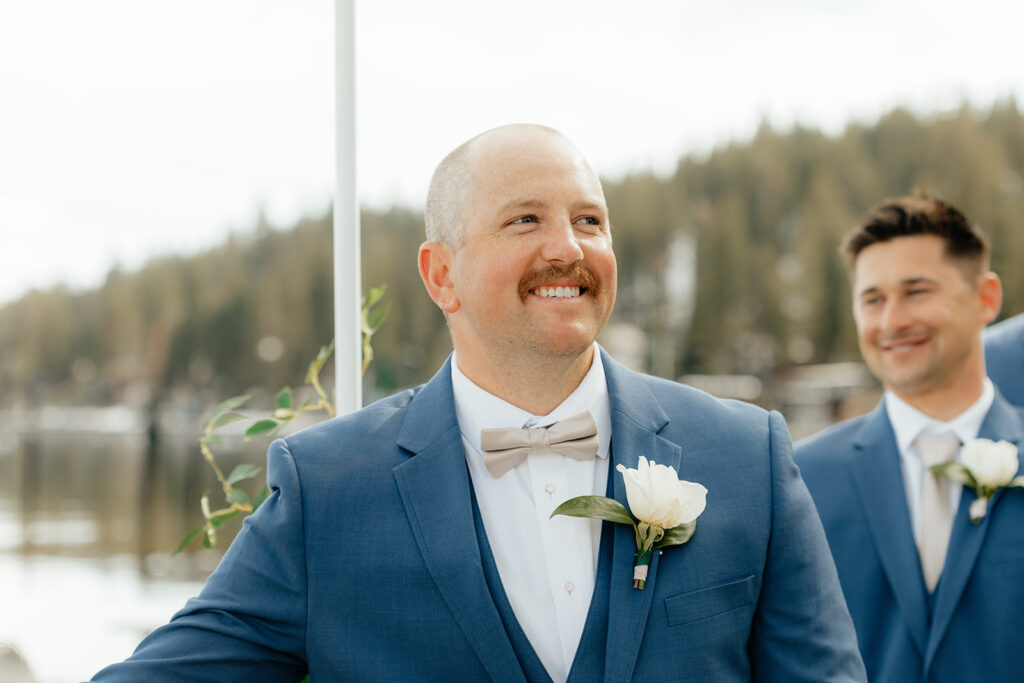Outdoor Lake Tahoe wedding ceremony. Captured by Lake Tahoe wedding photographer - Rachel C. Photography