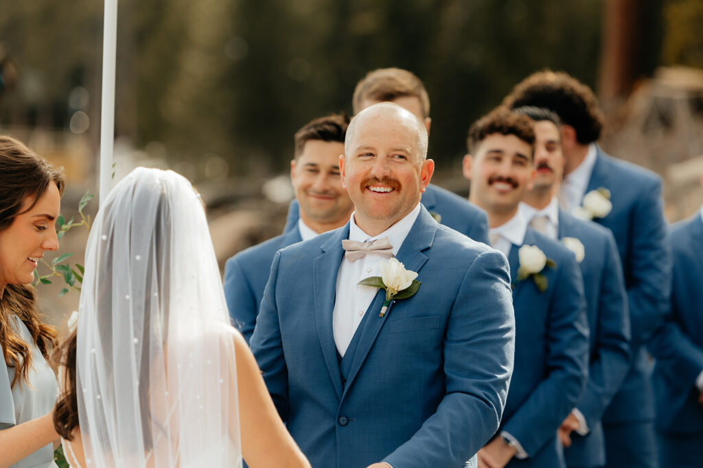 Outdoor Lake Tahoe wedding ceremony. Captured by Lake Tahoe wedding photographer - Rachel C. Photography