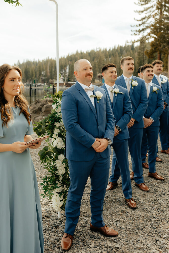 Outdoor Lake Tahoe wedding ceremony. Captured by Lake Tahoe wedding photographer - Rachel C. Photography