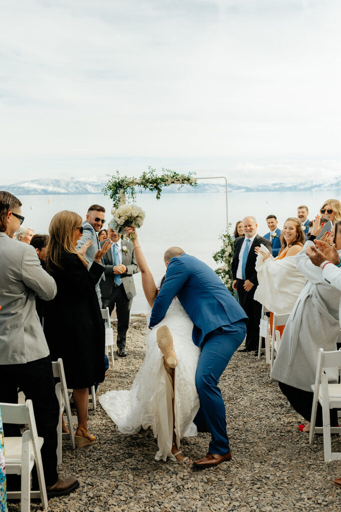 Outdoor Lake Tahoe wedding ceremony. Captured by Lake Tahoe wedding photographer - Rachel C. Photography