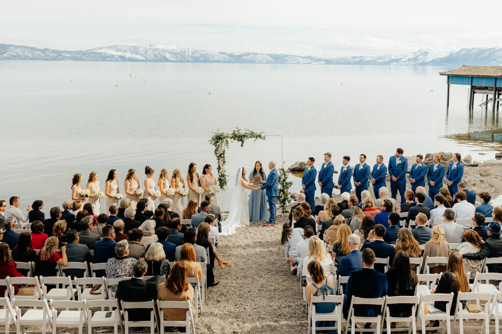 Outdoor Lake Tahoe wedding ceremony. Captured by Lake Tahoe wedding photographer - Rachel C. Photography